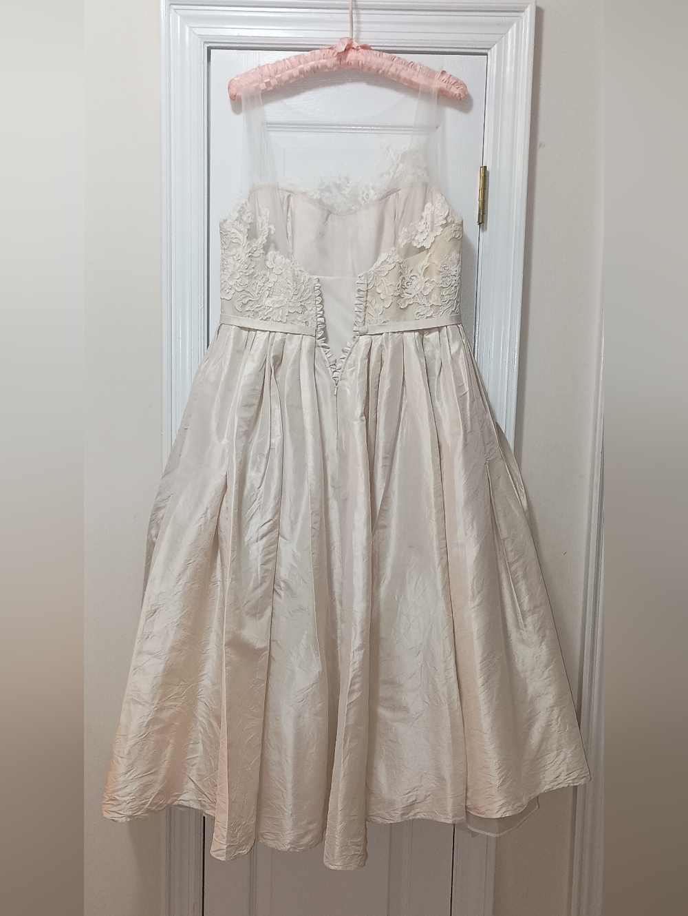 Amsale Ryan Teal Length Ivory Lace  Pleated Aline Formal Dress 12 - Picture 7 of 16